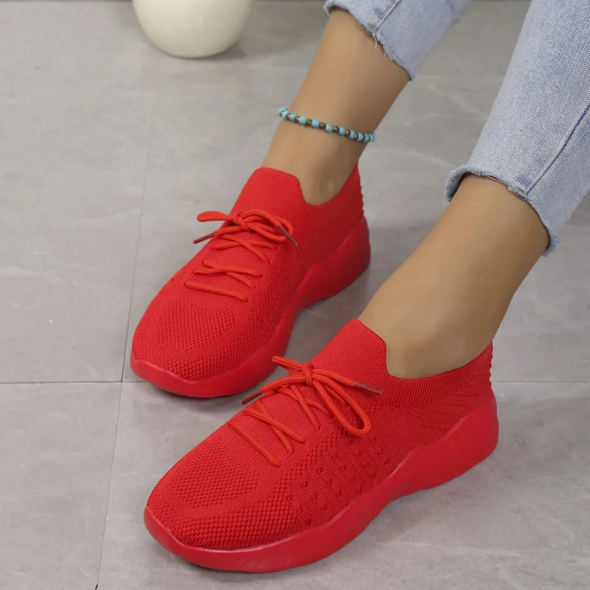 Yuna – Breathable Mesh Women's Sneakers with Laces and Platform Sole