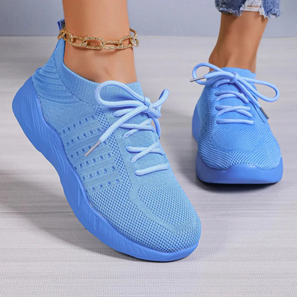 Yuna – Breathable Mesh Women's Sneakers with Laces and Platform Sole
