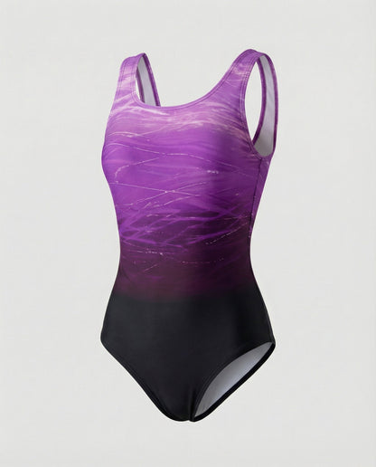 Costume da bagno sportivo con sfumatura dégradé e spalline incrociate
