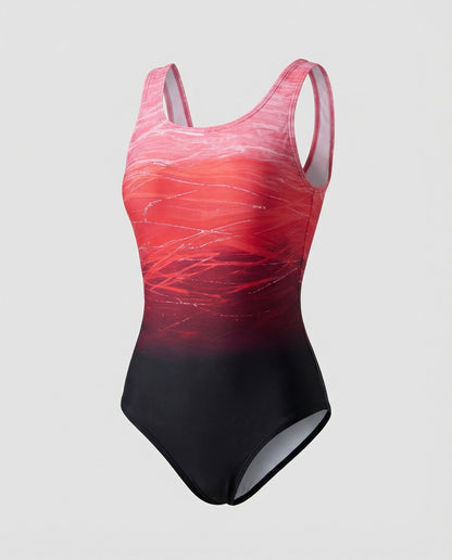 Costume da bagno sportivo con sfumatura dégradé e spalline incrociate