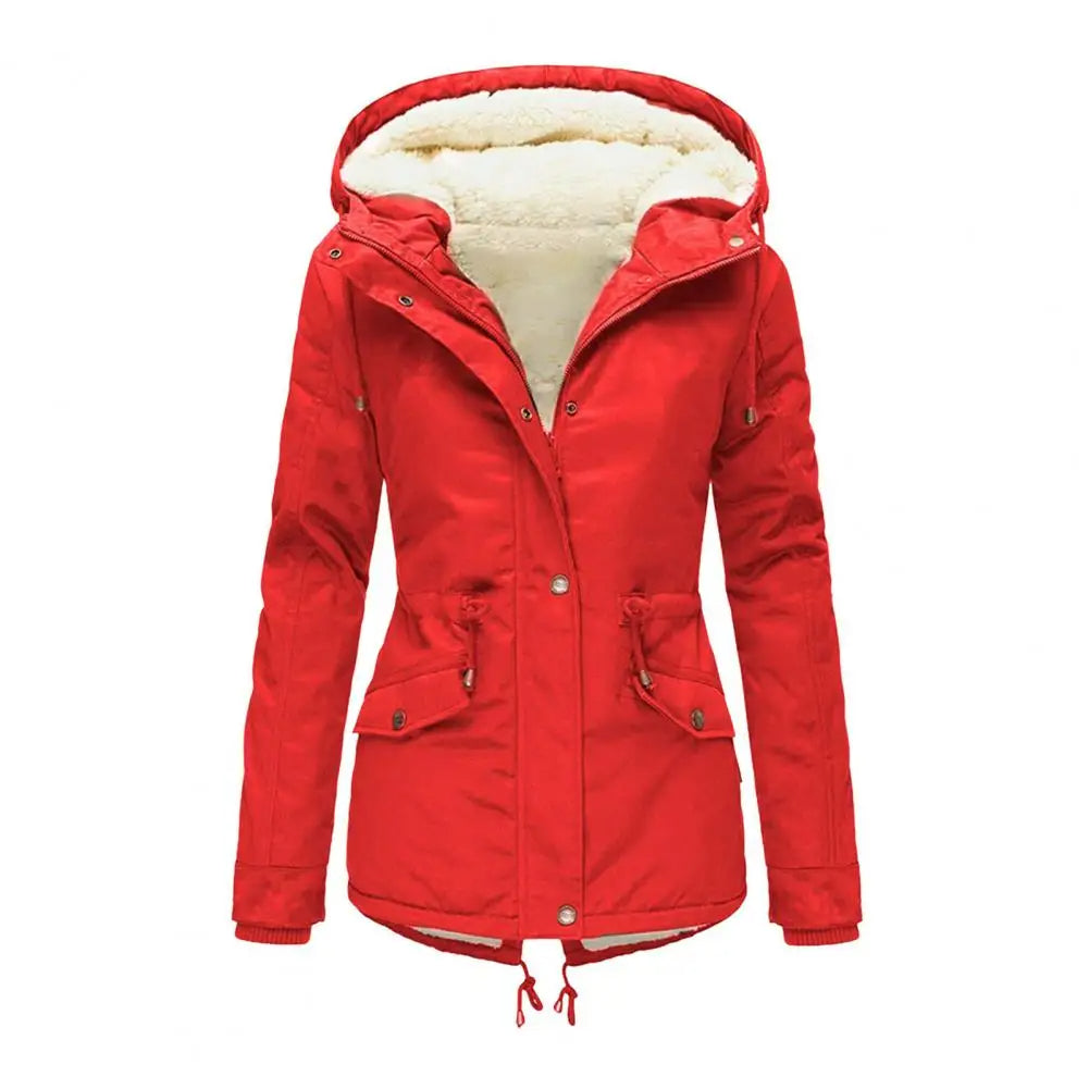 Ladies Waterproof Winter Coat with Hood and Adjustable Waist Cord