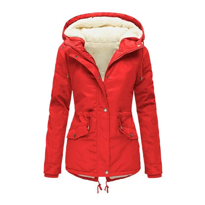 Ladies Waterproof Winter Coat with Hood and Adjustable Waist Cord