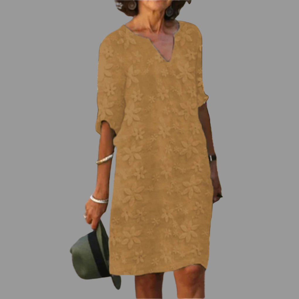 Midi dress for women - modern style with floral pattern