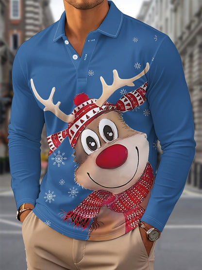 Renne | Chemise décontractée de Noël pour homme avec manches longues et col cranté