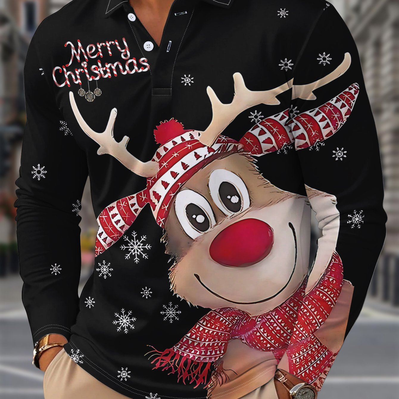 Renne | Chemise décontractée de Noël pour homme avec manches longues et col cranté