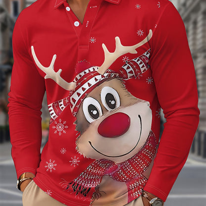 Renne | Chemise décontractée de Noël pour homme avec manches longues et col cranté