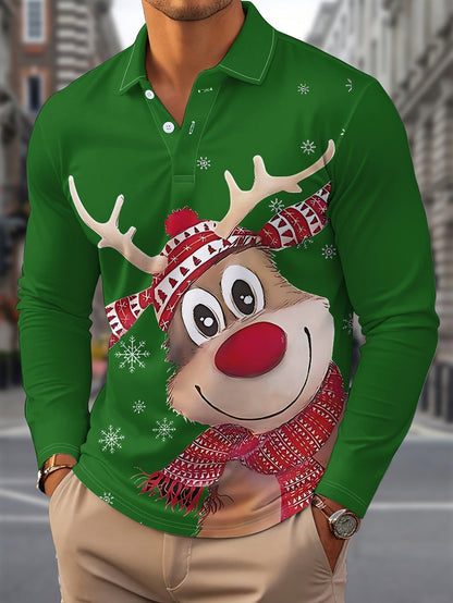 Renne | Chemise décontractée de Noël pour homme avec manches longues et col cranté