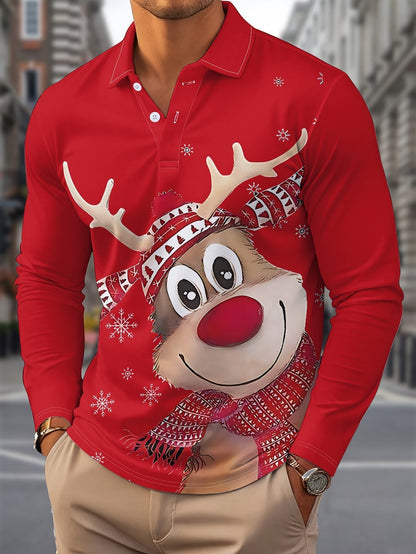 Renne | Chemise décontractée de Noël pour homme avec manches longues et col cranté