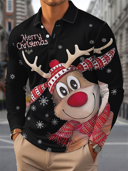 Renne | Chemise décontractée de Noël pour homme avec manches longues et col cranté