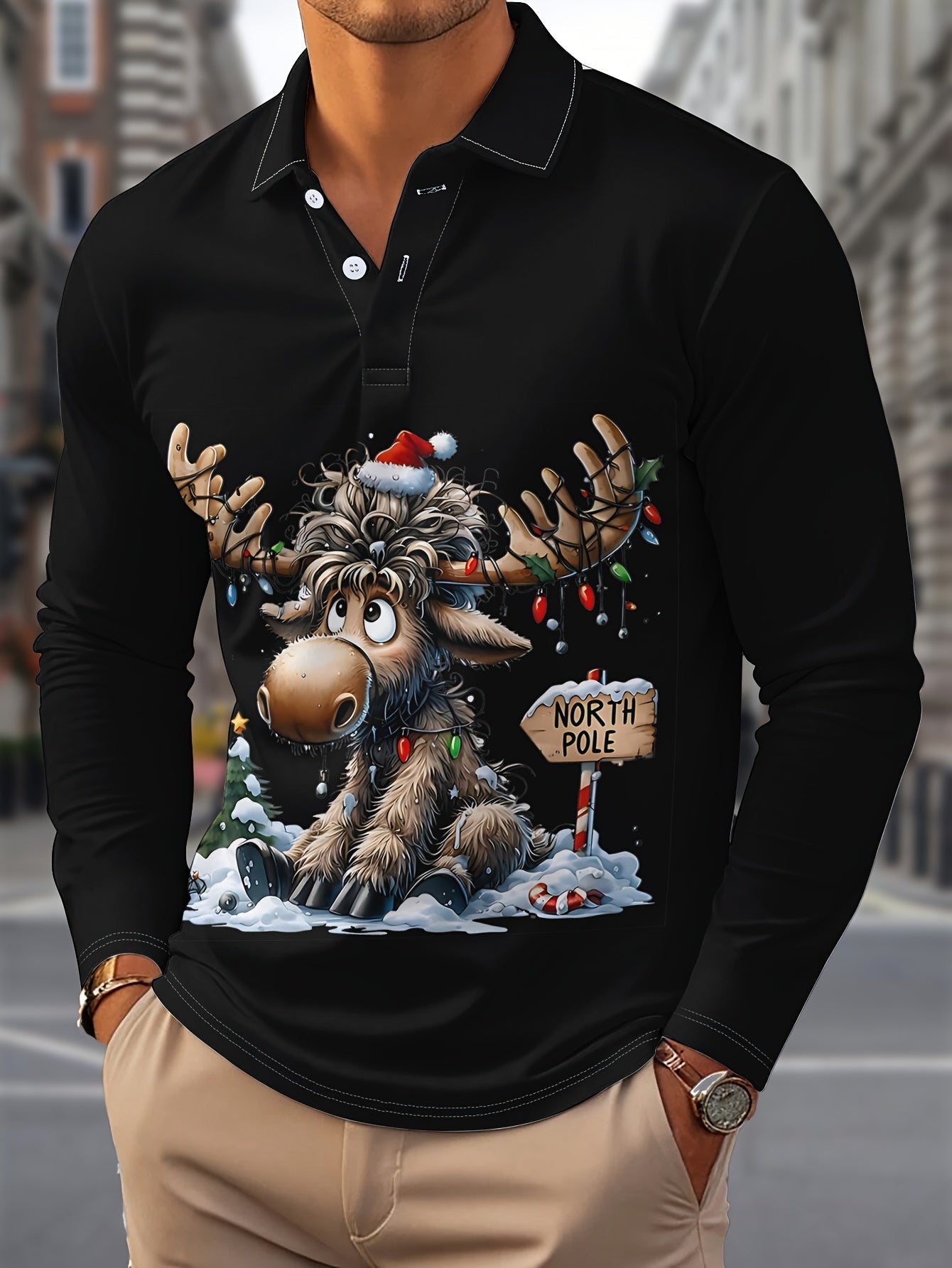 Rens | Chemise de Noël pour hommes avec imprimé de renne et manches longues