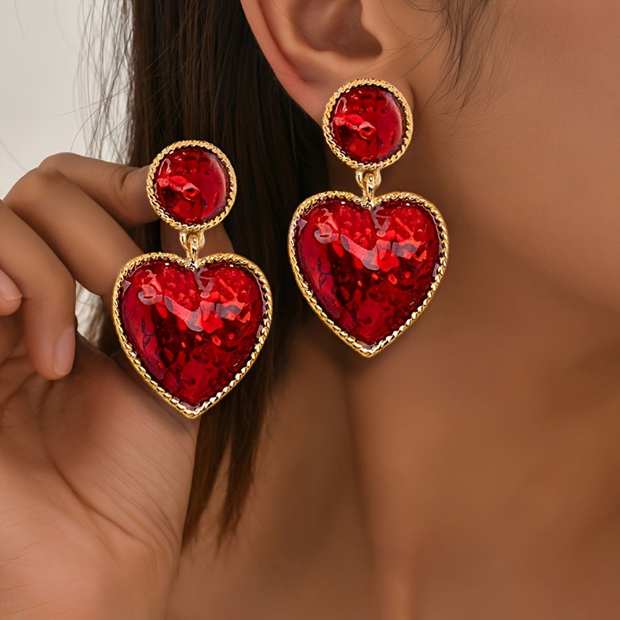 Rosa | Boucles d'oreilles pendantes cœur rouge chic