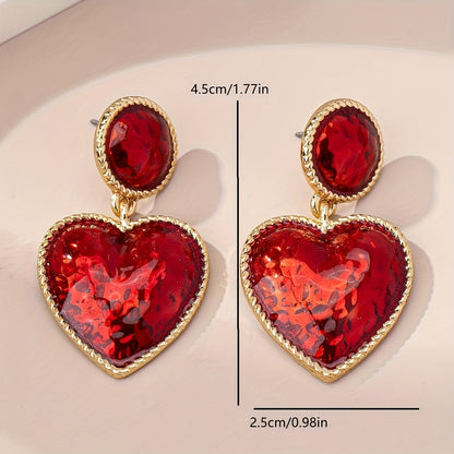 Rosa | Boucles d'oreilles pendantes cœur rouge chic