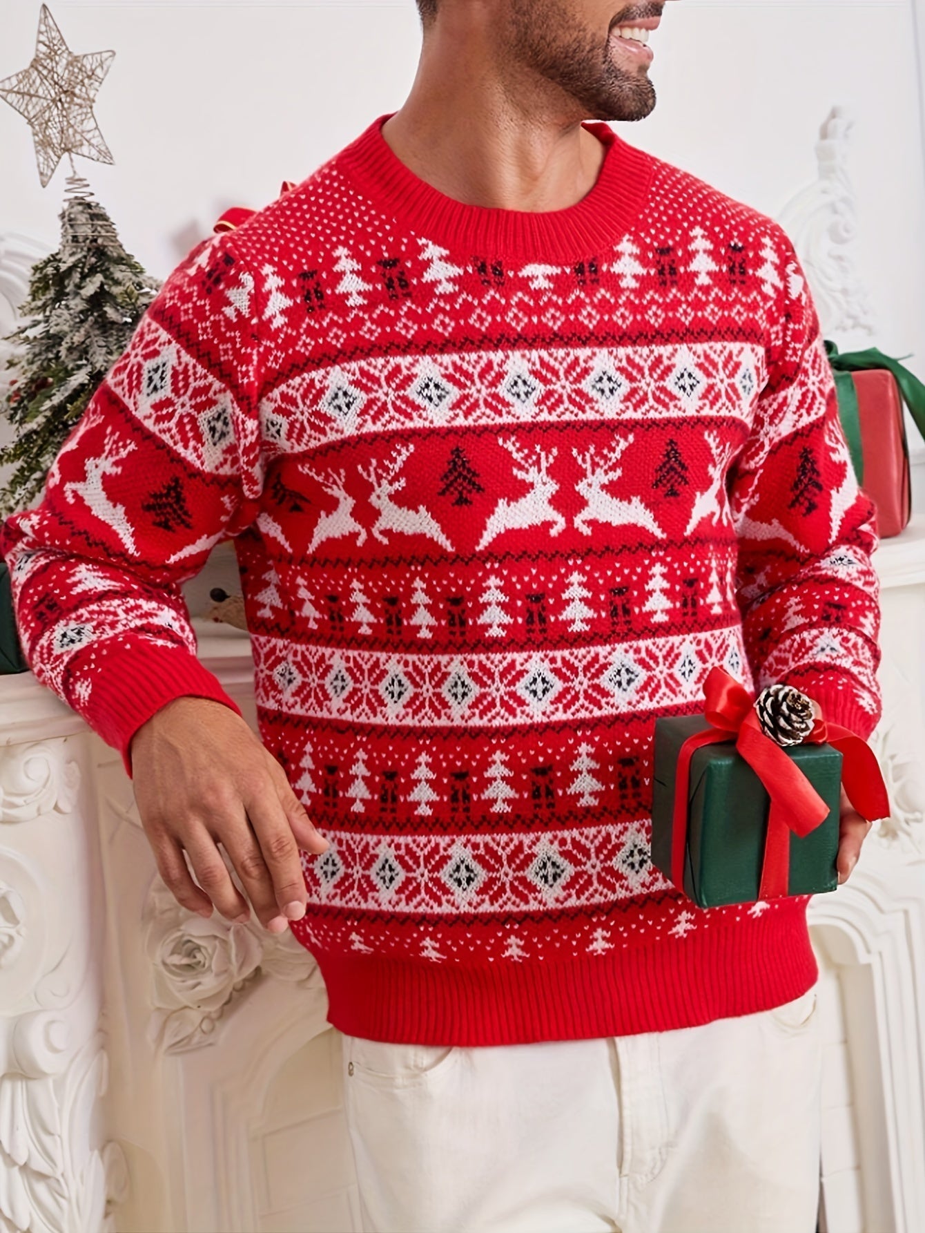 Ruben | Pull homme tricoté festif de Noël avec motif de renne