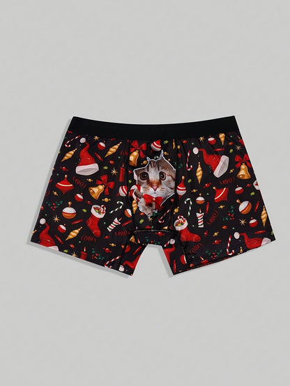 Ruben | Boxers élégants pour hommes avec imprimé chat de Noël