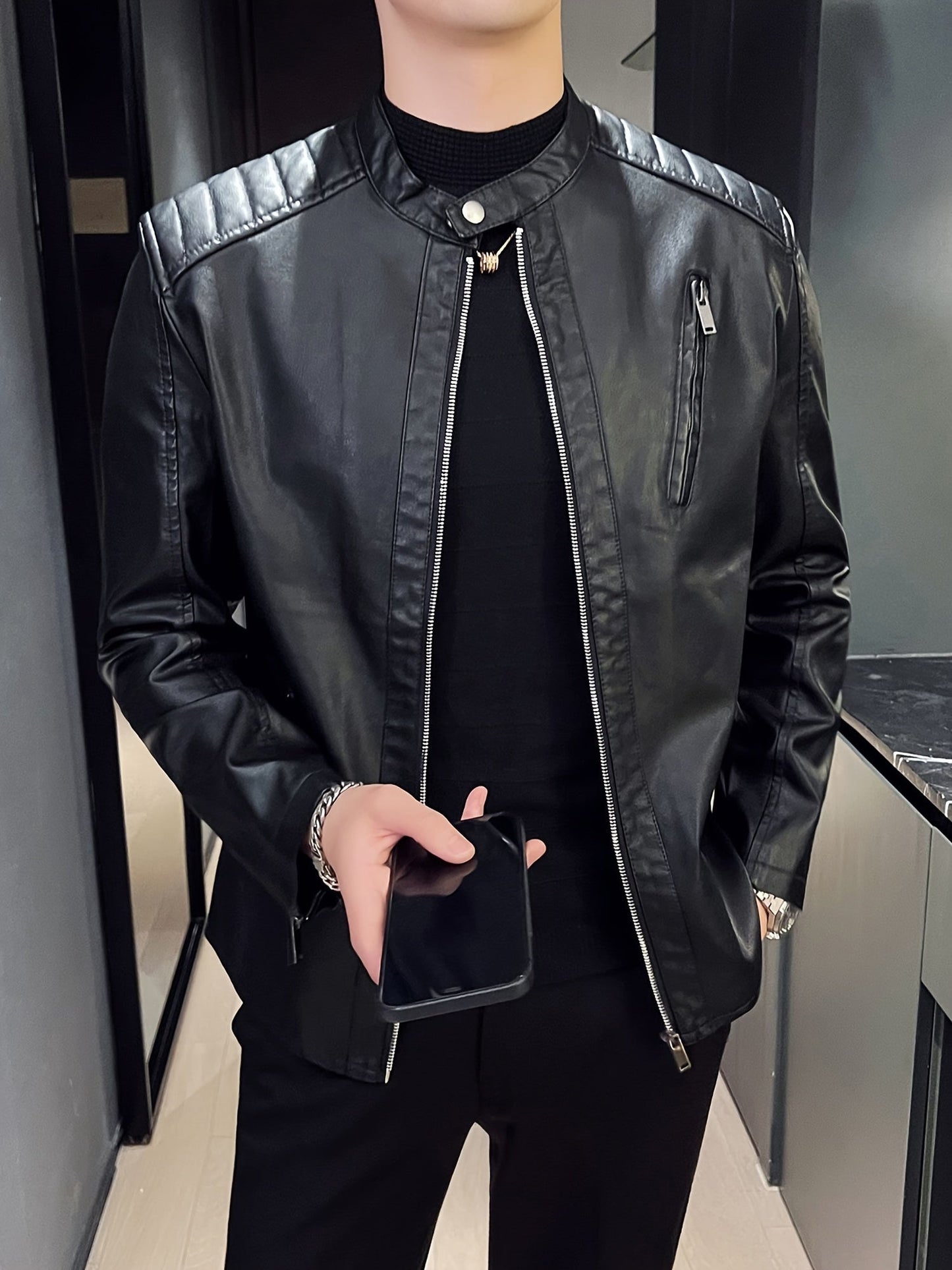 Ruben | Veste de moto pour homme en cuir PU élégante avec poches
