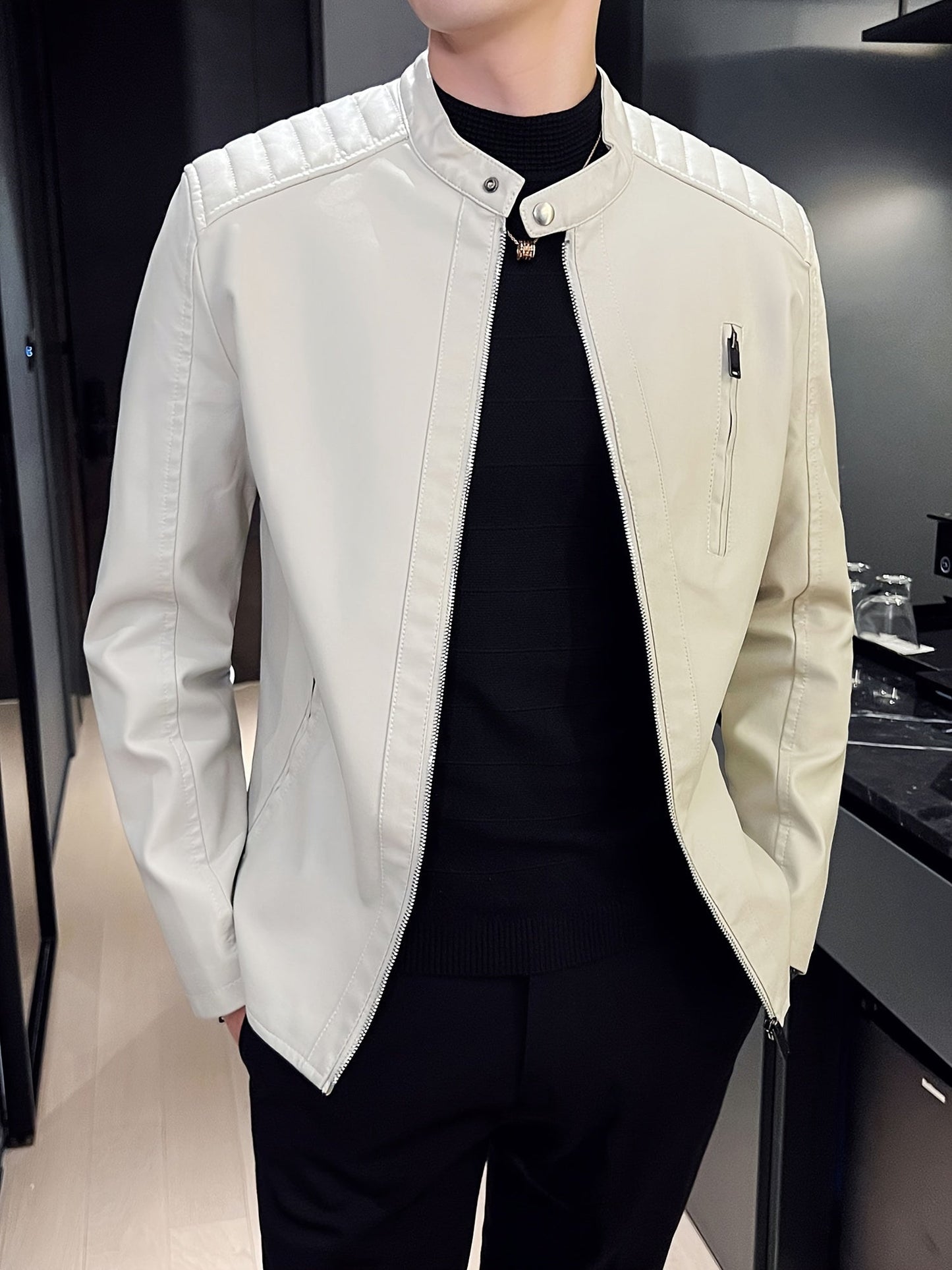 Ruben | Veste de moto pour homme en cuir PU élégante avec poches