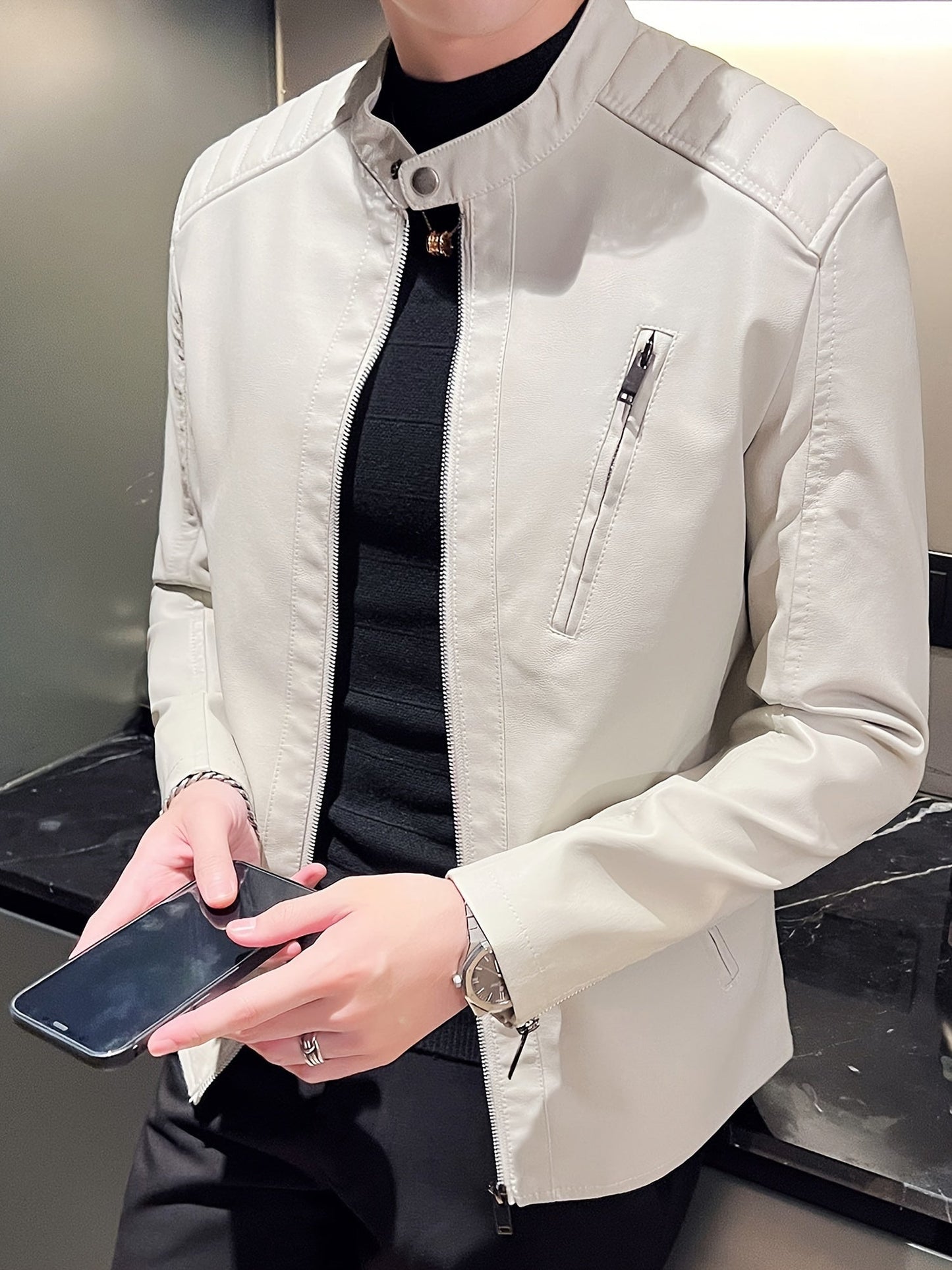 Ruben | Veste de moto pour homme en cuir PU élégante avec poches