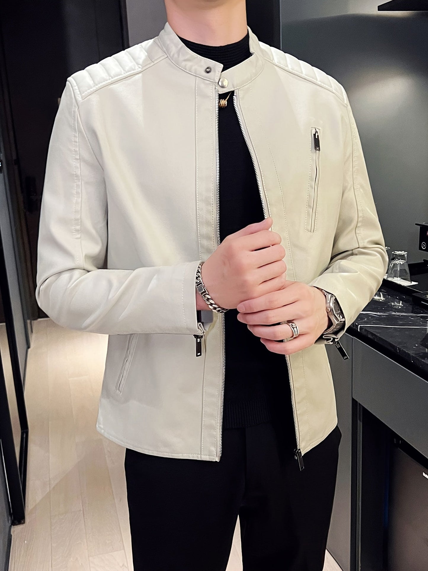 Ruben | Veste de moto pour homme en cuir PU élégante avec poches