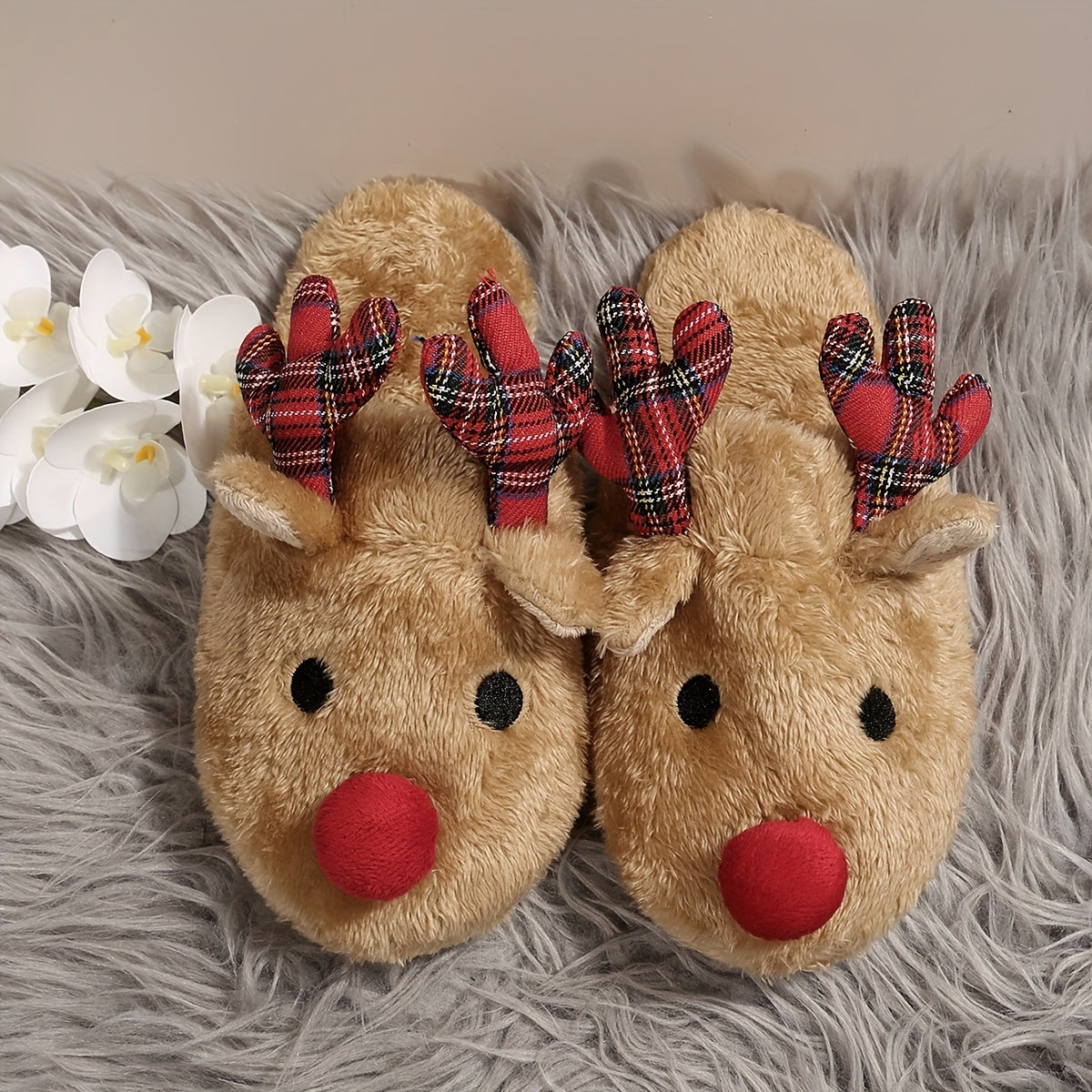 Rudolf | Chaussons en peluche renne de Noël douillets pour femmes