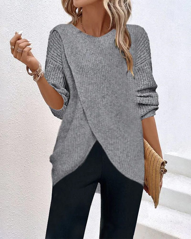 Sandra | Pull uni à col rond avec fente