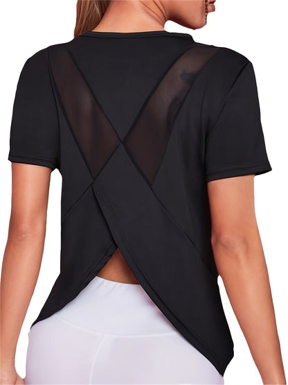 Sara | T-shirt de sport femme à séchage rapide, manches courtes et empiècements en mesh respirant