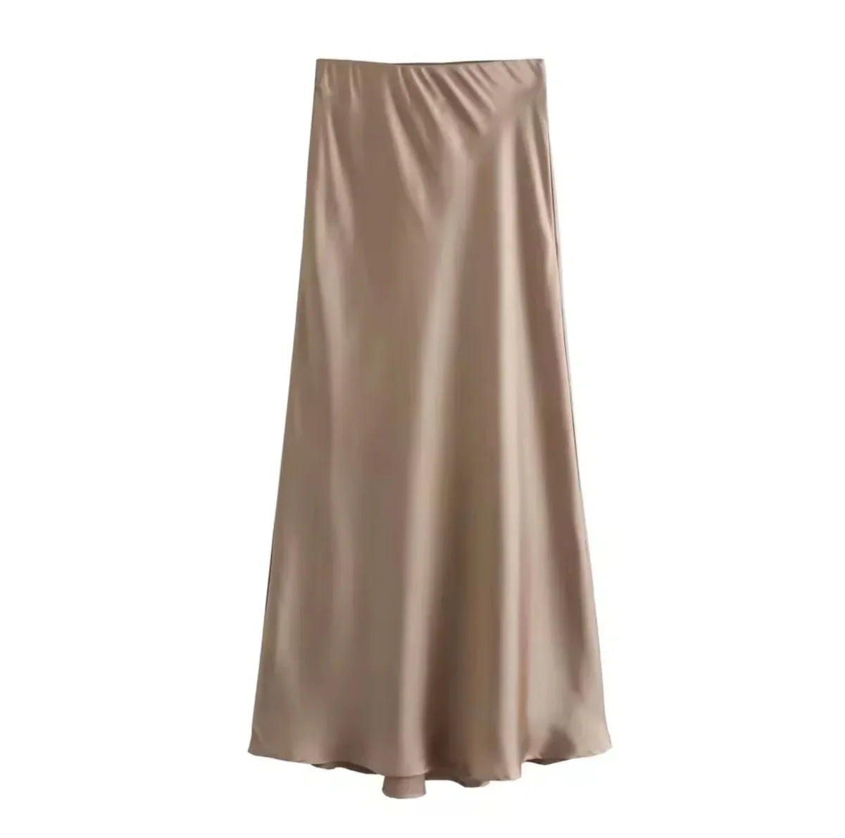 Elegant Women's Satin Midi Skirt with Flowing Fit