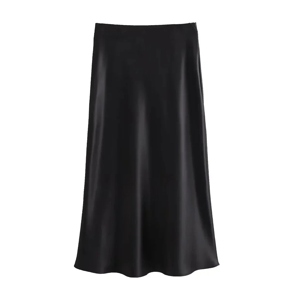 Ladies Luxe Satin Midi Skirt with Flowing Wide Hem