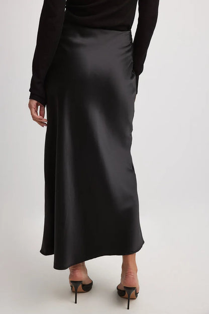 Chic Satin Midi Skirt with High Waist and A-Line