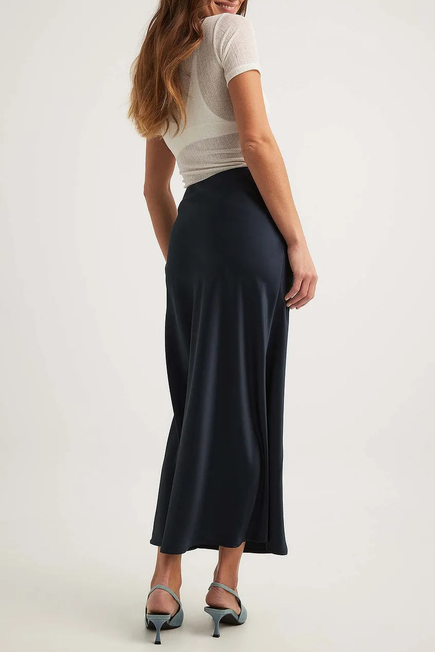 Chic Satin Midi Skirt with High Waist and A-Line