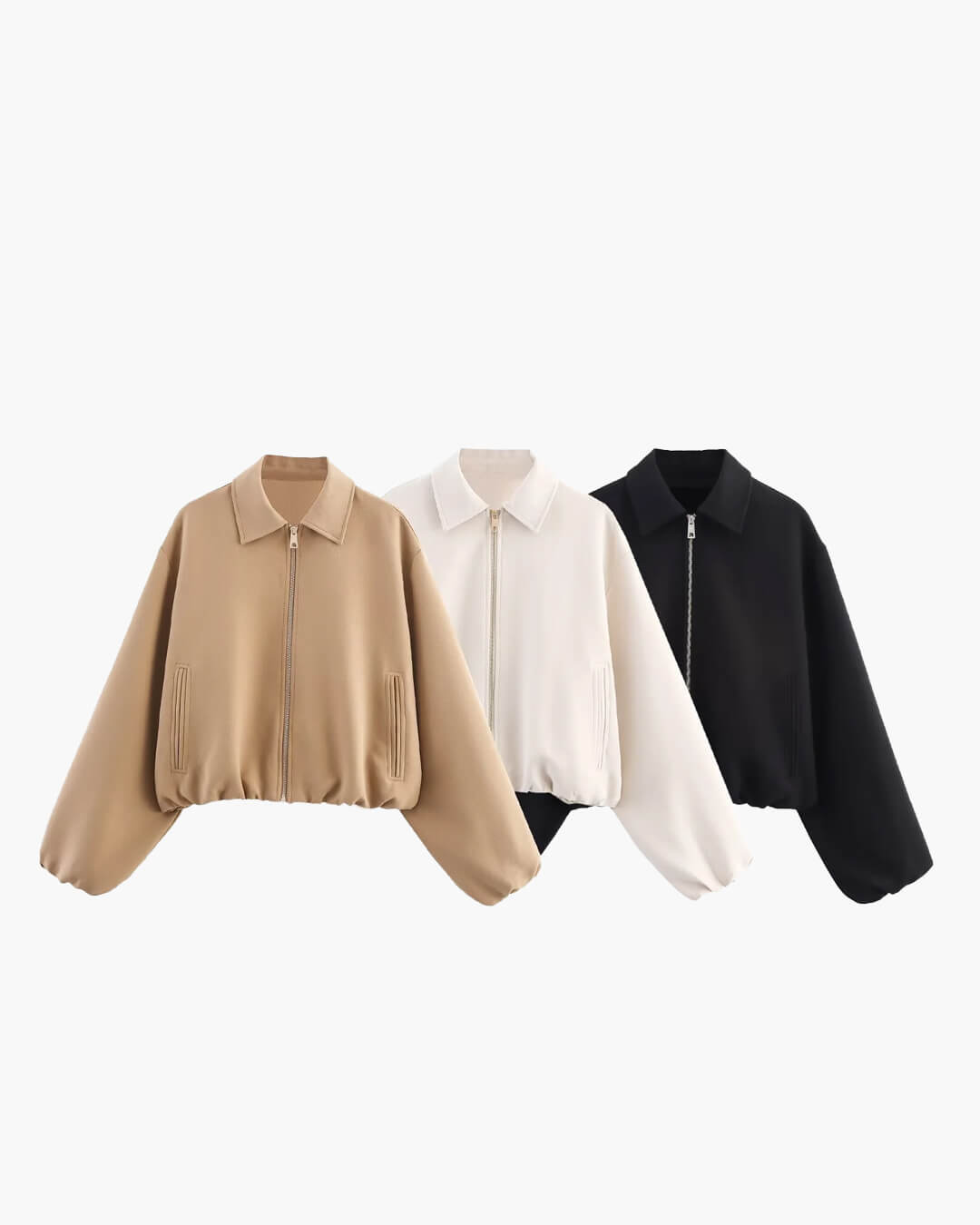 Short Women's Bomber Jacket with Zip Fastening and Elastic Hem