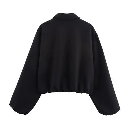 Short Women's Bomber Jacket with Zip Fastening and Elastic Hem