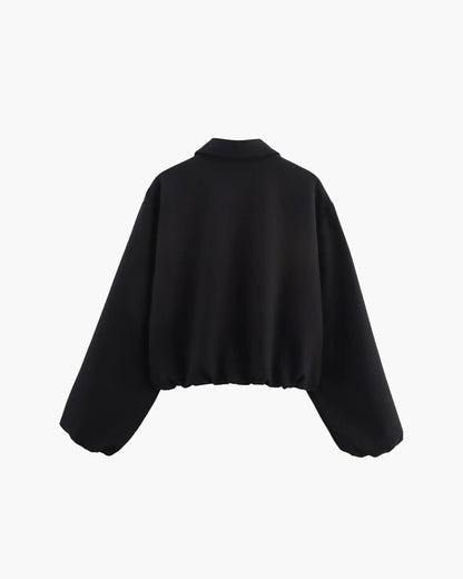 Short Women's Bomber Jacket with Zip Fastening and Elastic Hem