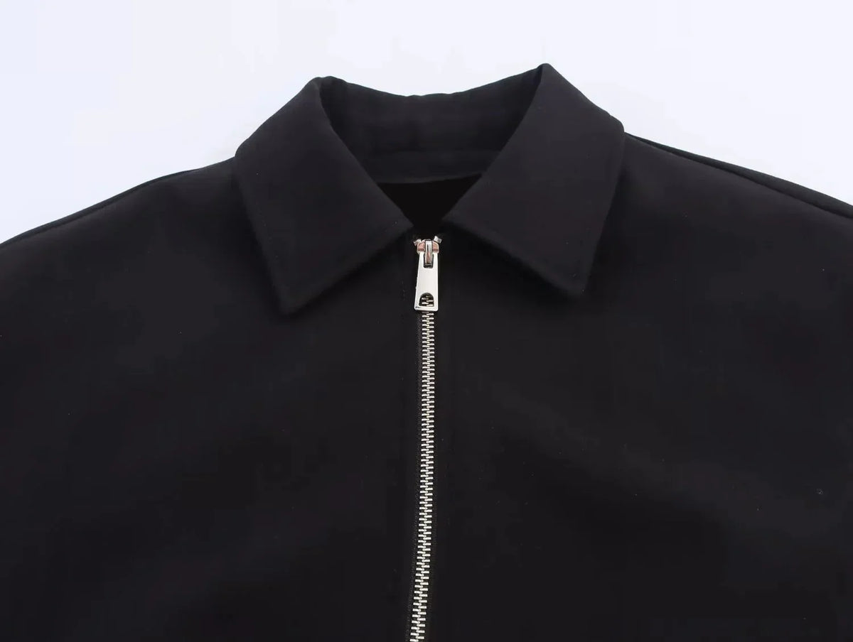 Short Women's Bomber Jacket with Zip Fastening and Elastic Hem