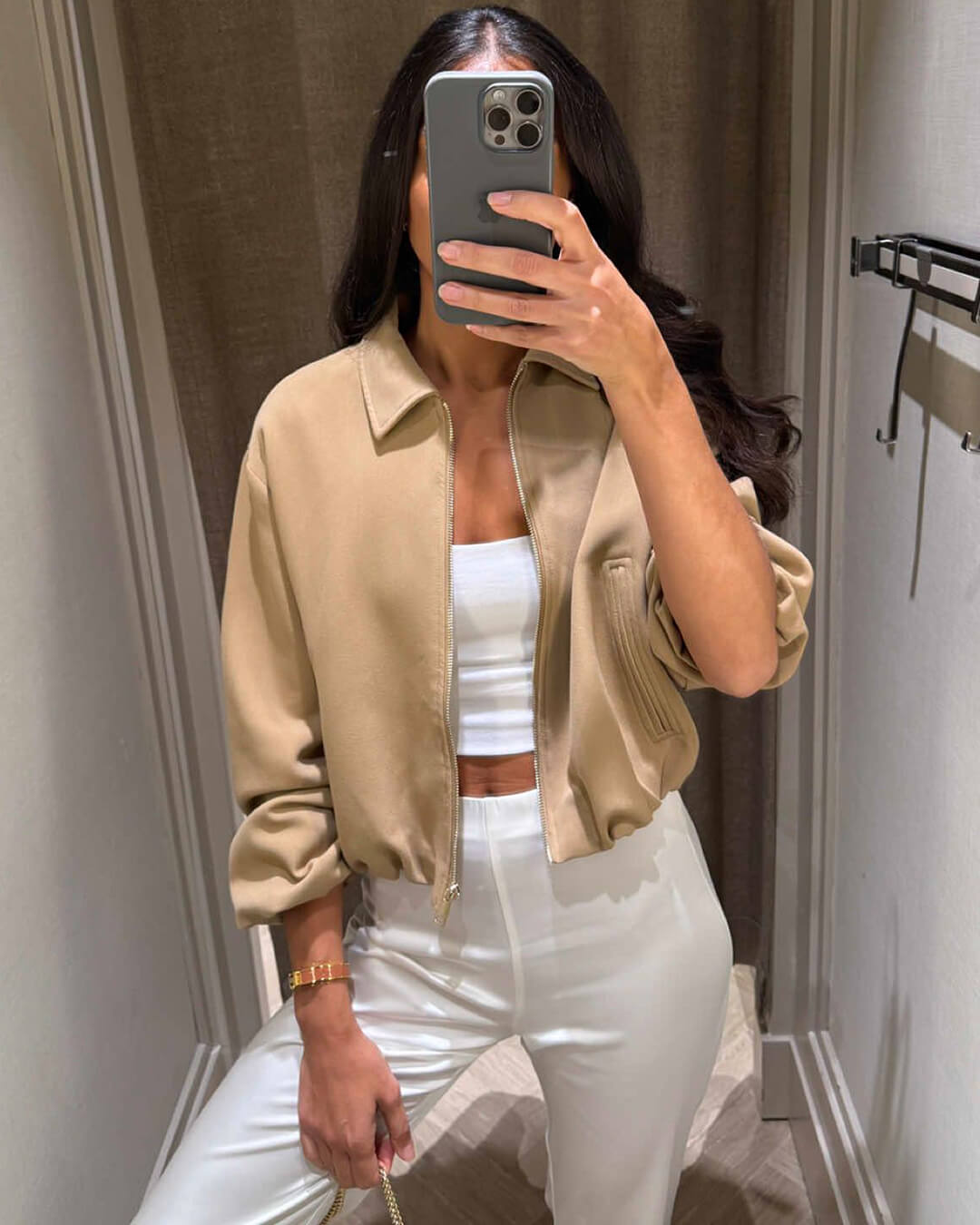 Veste bomber courte pour femme avec fermeture éclair et ourlet élastique