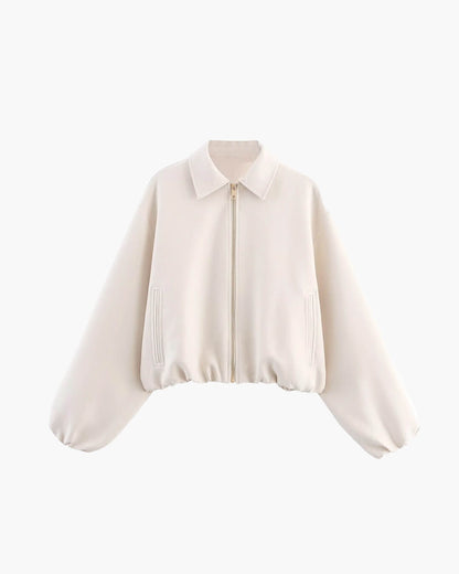 Short Women's Bomber Jacket with Zip Fastening and Elastic Hem