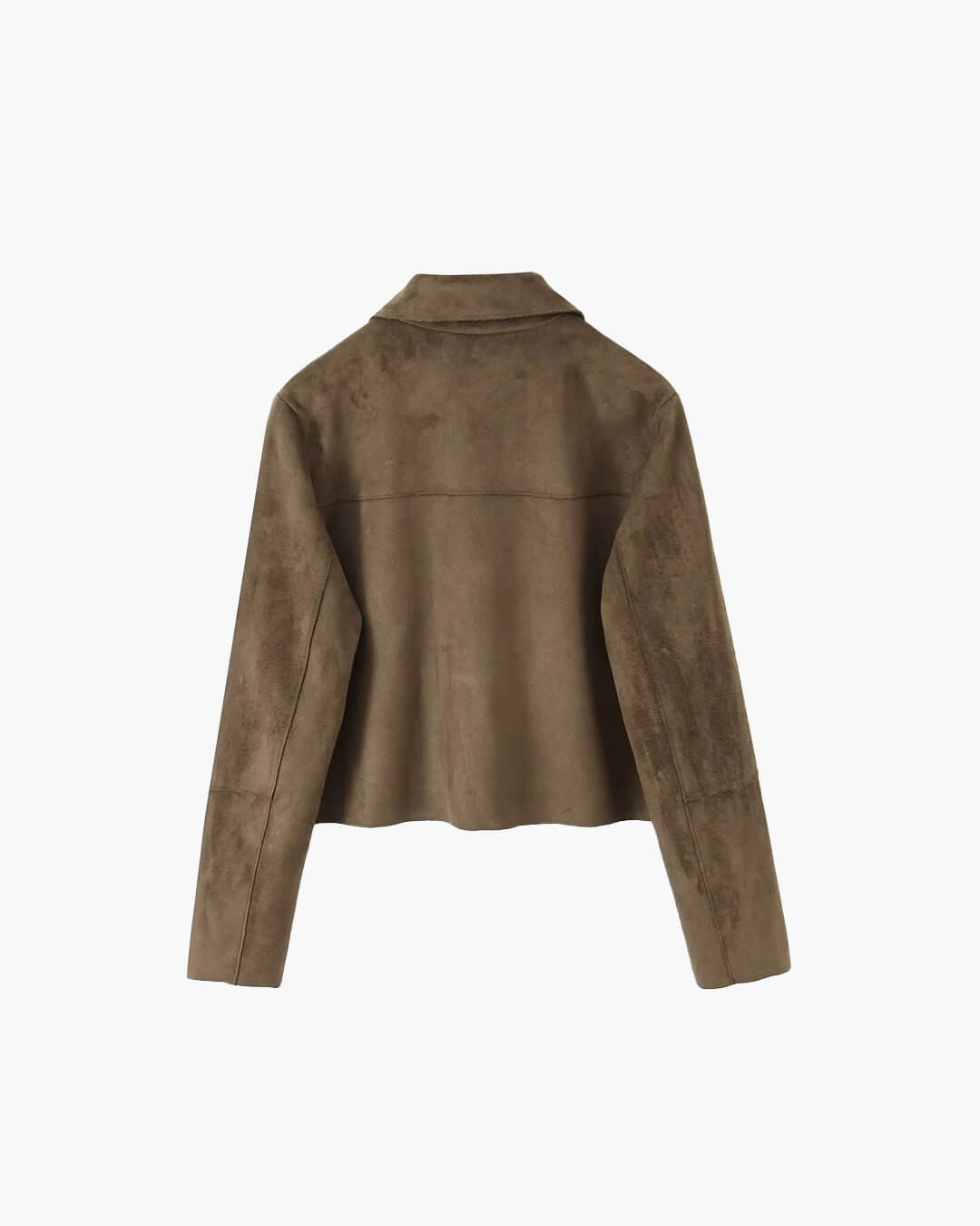 Brown Ladies Leather Look Short Jacket with Button Closure and Pockets