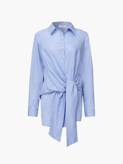 Long Blouse with Waist Button and Long Sleeves for Women