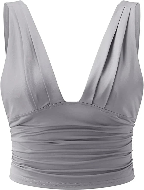 Ladies Cropped Top with Deep V-Neck and Fitted Shape
