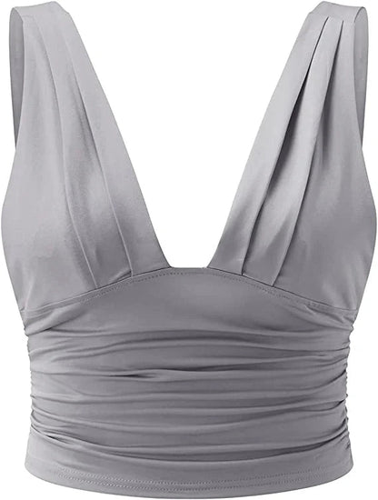 Ladies Cropped Top with Deep V-Neck and Fitted Shape
