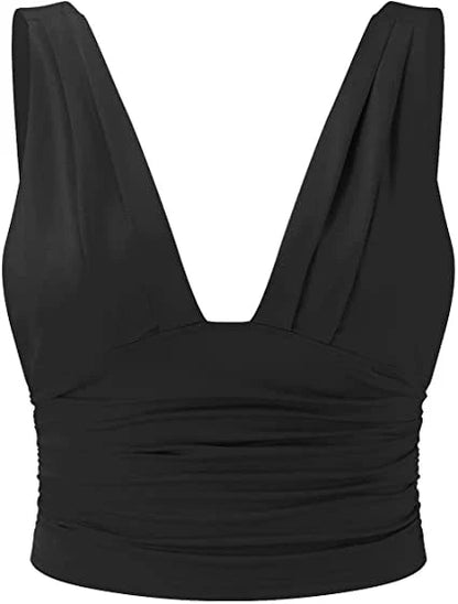 Ladies Cropped Top with Deep V-Neck and Fitted Shape