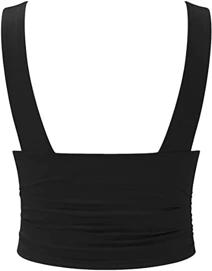 Ladies Cropped Top with Deep V-Neck and Fitted Shape