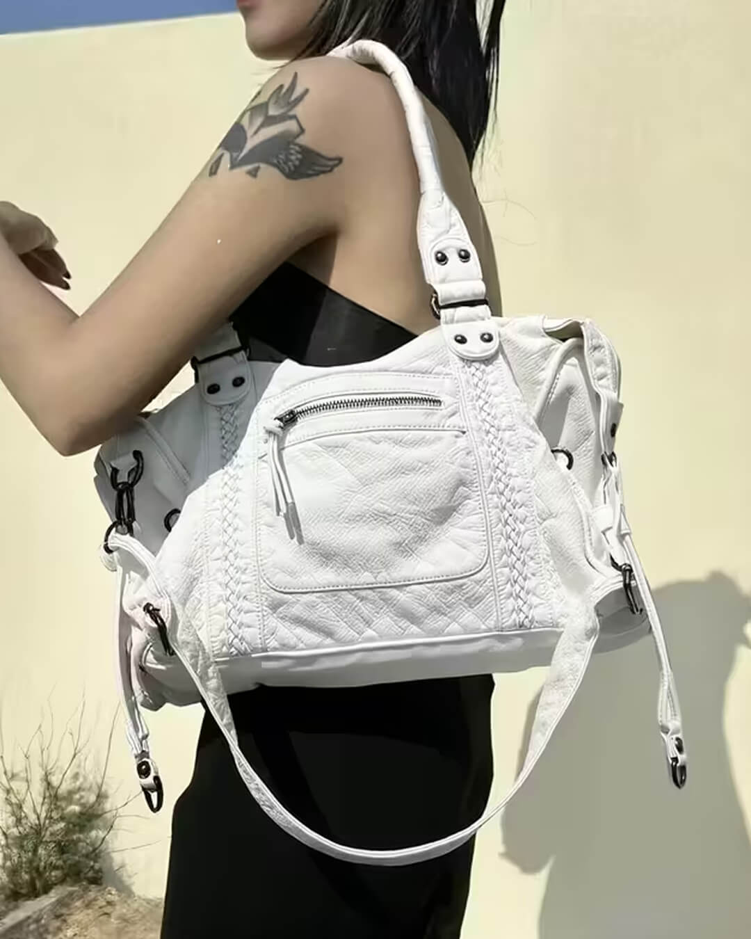 Ladies' Spacious Handbag with Adjustable Shoulder Strap and Zip