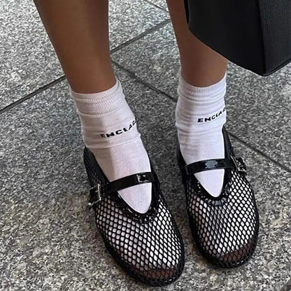 Ladies' Breathable Mesh Ballerinas with Strap and Buckle