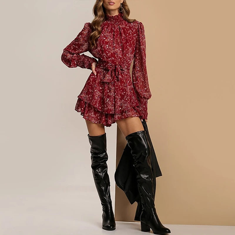 Stylish Mini Dress with Floral Pattern for Women