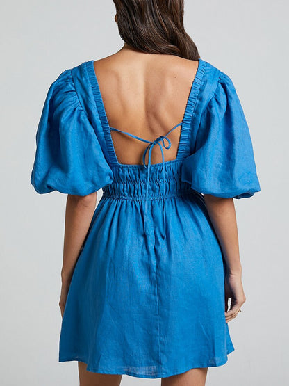 Sophie | Robe bleue à manches bouffantes
