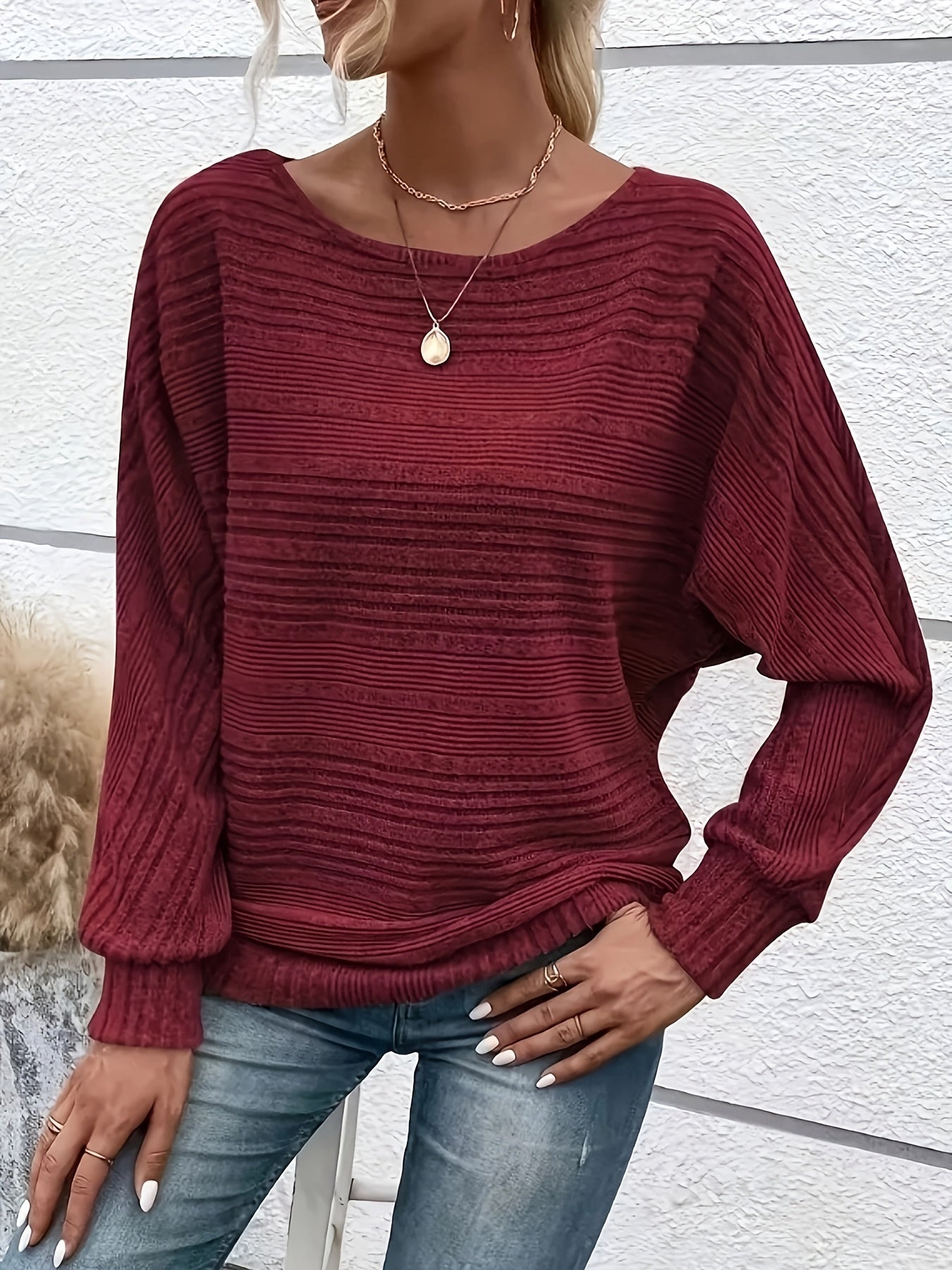 Sophie | Pull décontracté uni avec col rond et manches larges