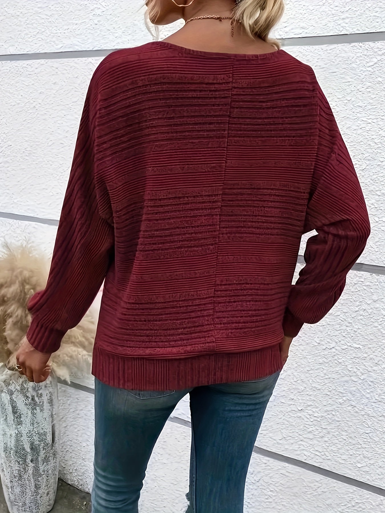 Sophie | Pull décontracté uni avec col rond et manches larges