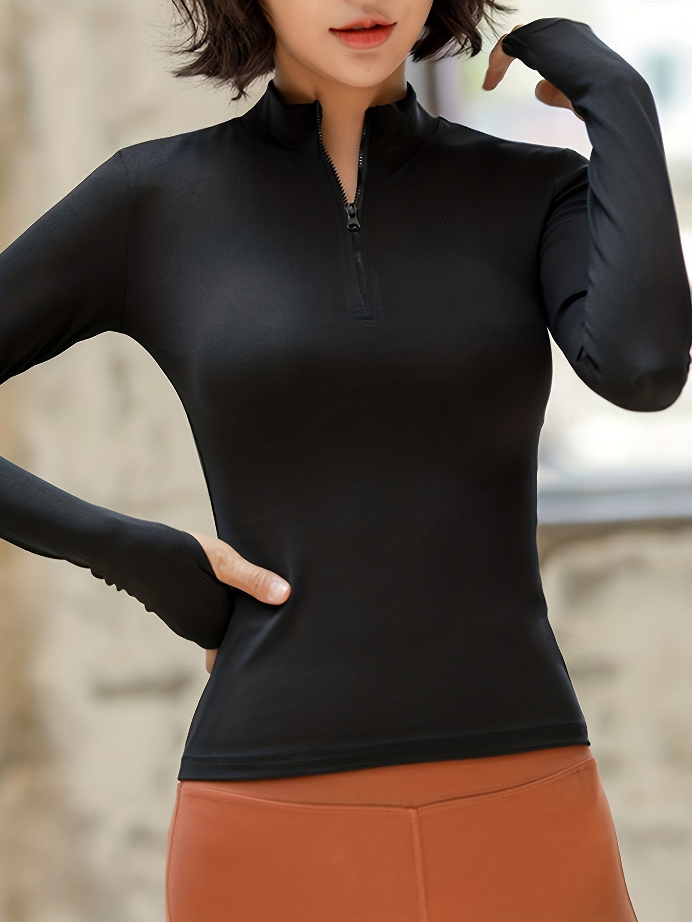Sophie | T-shirt à manches longues uni pour femme avec demi-fermeture éclair