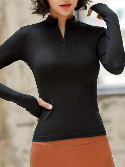 Sophie | T-shirt à manches longues uni pour femme avec demi-fermeture éclair
