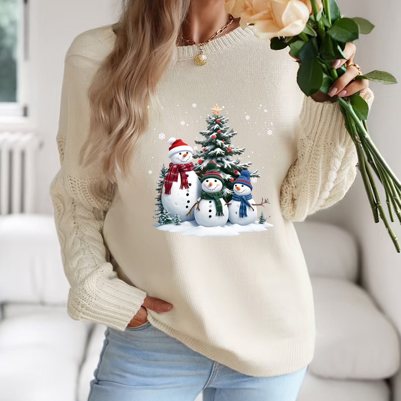 Sophie | Pull de Noël à motif bonhomme de neige festif
